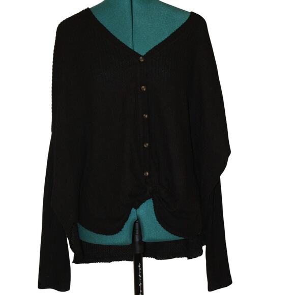 Out From Under Black Waffle Knit Button Front Top – Size M - Picture 2 of 4